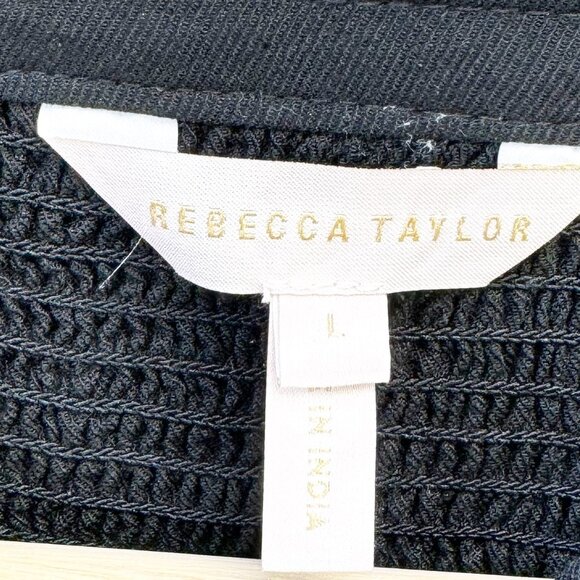 Rebecca Taylor Black Smocked Modern Peasant Blouse Large Long Sleeve - Picture 3 of 9